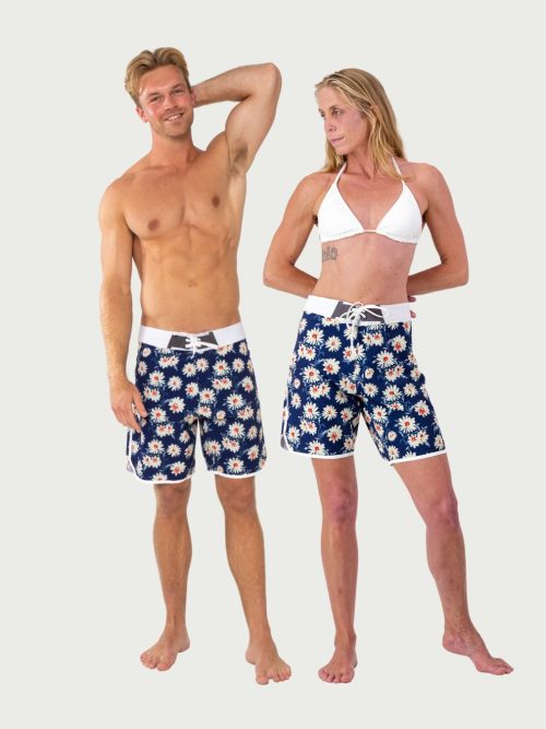 Navy Daisy Retro board shorts