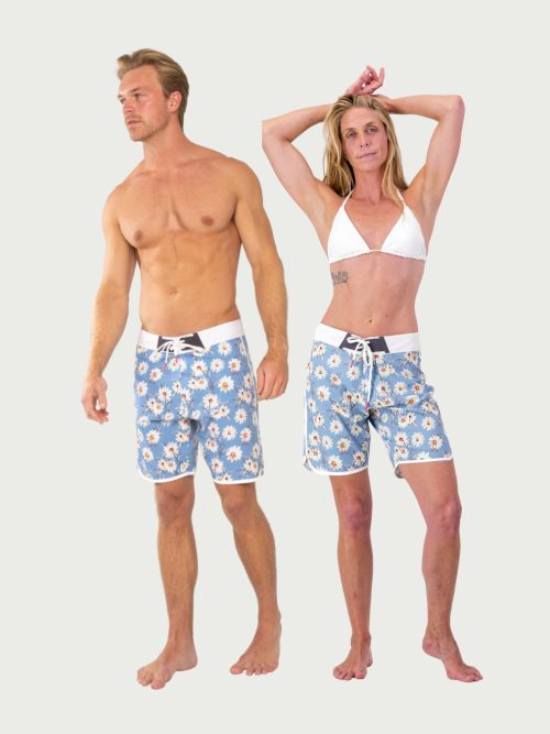 Grey blue daisy board shorts