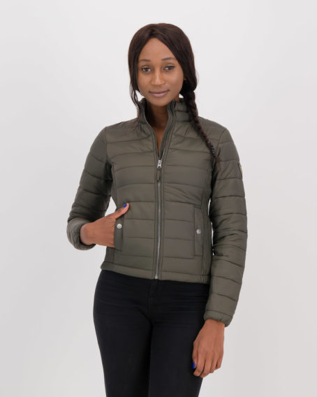 Ladies Wild Olive Green Short Puffer 