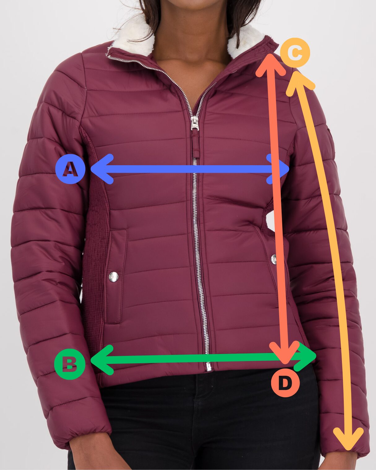LADIES SHORT PUFFER SIZE CHART