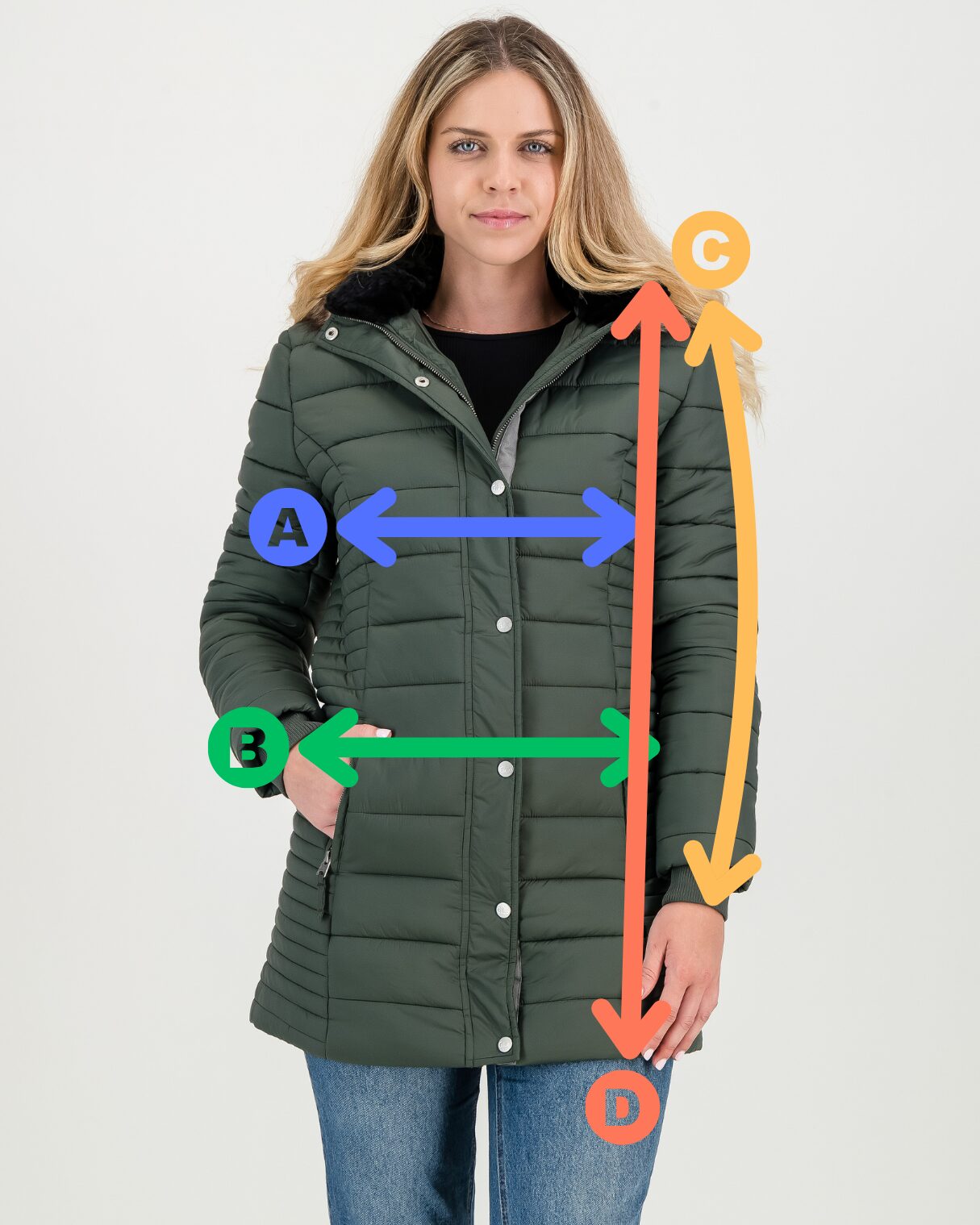 LADIES LONG JACKET SIZE CHART