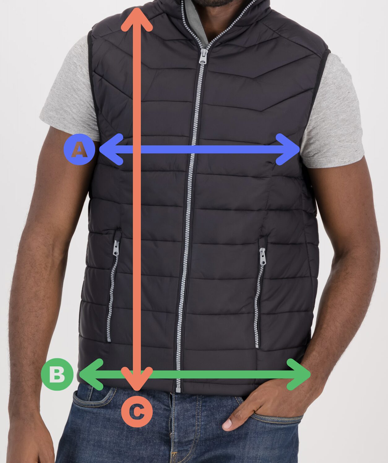 MENS SLEEVELESS PUFFER SIZE CHART