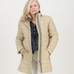 Ladies Long Puffer Jacket With Detachable Faux Fur Hood - Desert Sand